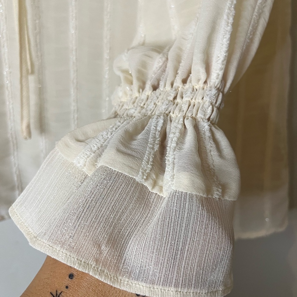 Zara medium bundle green collared sweater white cotton eyelet top ivory Blouse - Picture 15 of 16